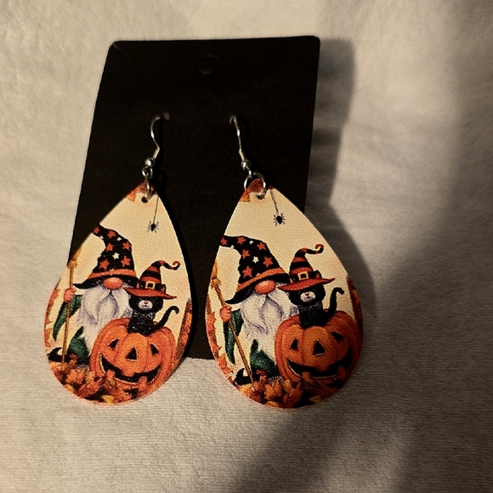 Halloween Gnome Earrings - Orange and Black